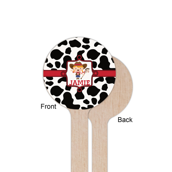Cowprint Cowgirl Wooden 6" Stir Stick - Round - Single Sided - Front & Back