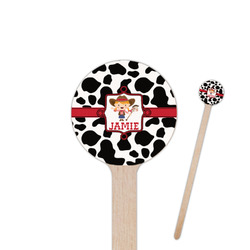 Cowprint Cowgirl 7.5" Round Wooden Stir Sticks - Single Sided (Personalized)