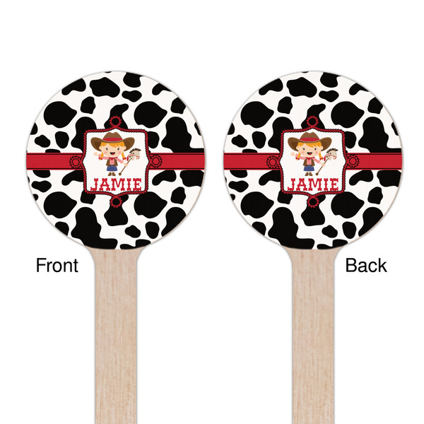 Cowprint Cowgirl Wooden 7.5" Stir Stick - Round - Double Sided - Front & Back