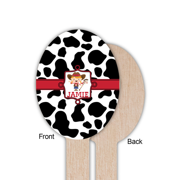 Cowprint Cowgirl Wooden Food Pick - Oval - Single Sided - Front & Back