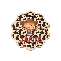 Cowprint Cowgirl Genuine Maple or Cherry Wood Sticker (Personalized)