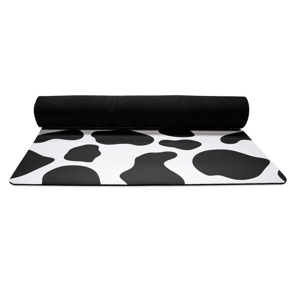 Cowprint Cowgirl Yoga Mat Rolled up Black Rubber Backing
