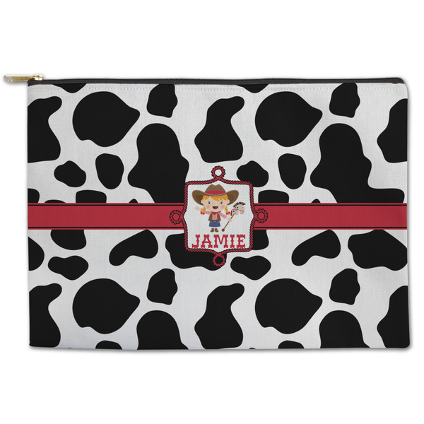 Custom Cowprint Cowgirl Zipper Pouch - Large - 12.5"x8.5" (Personalized)