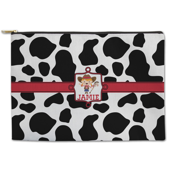 Custom Cowprint Cowgirl Zipper Pouch - Large - 12.5"x8.5" (Personalized)