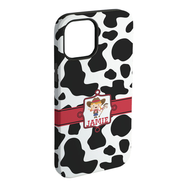 Custom Cowprint Cowgirl iPhone Case - Rubber Lined - iPhone 15 Plus (Personalized)