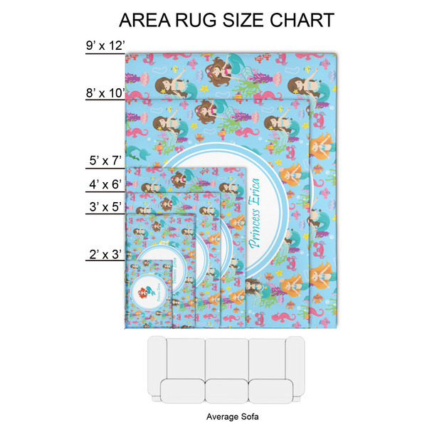Mermaids 2'x3' Indoor Area Rugs - Size Chart