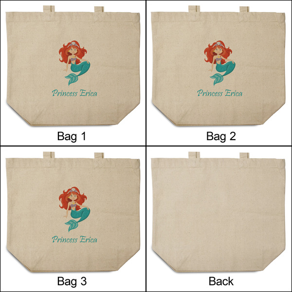 Mermaids 3 Reusable Cotton Grocery Bags - Front & Back View