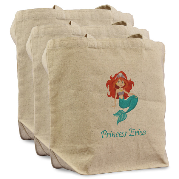 Mermaids 3 Reusable Cotton Grocery Bags - Front View