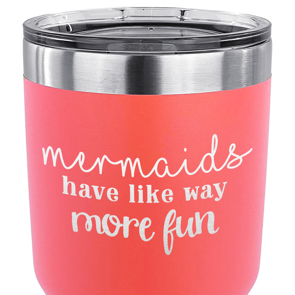 Mermaids 30 oz Stainless Steel Ringneck Tumbler - Coral - CLOSE UP