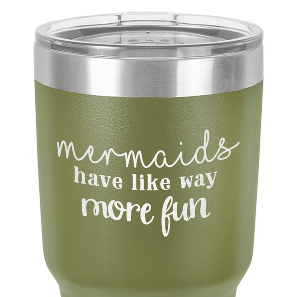 Mermaids 30 oz Stainless Steel Ringneck Tumbler - Olive - Close Up