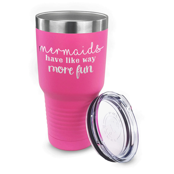 Mermaids 30 oz Stainless Steel Ringneck Tumblers - Pink - LID OFF