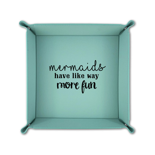 Mermaids 6" x 6" Teal Leatherette Snap Up Tray - FOLDED UP