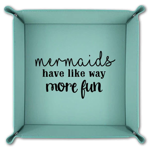 Mermaids 9" x 9" Teal Leatherette Snap Up Tray - FOLDED