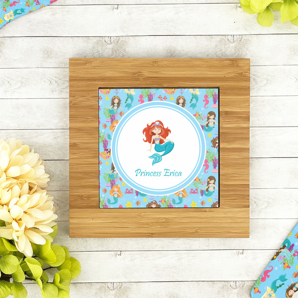 Mermaids Bamboo Trivet with 6" Tile - LIFESTYLE