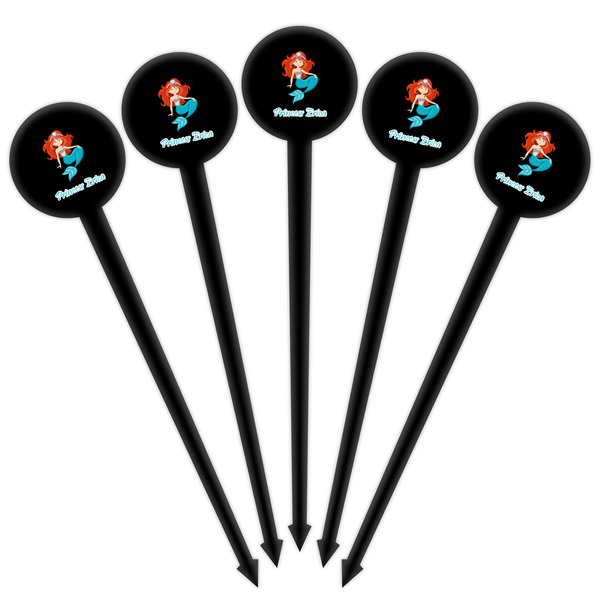 Mermaids Black Plastic 4" Food Pick - Round - Fan View