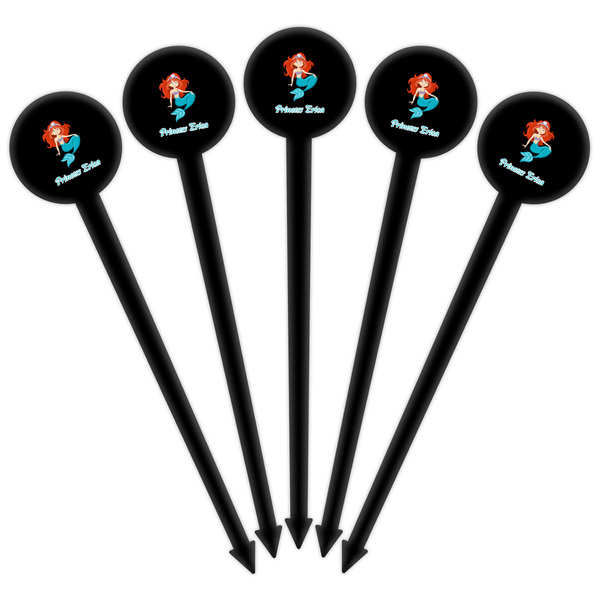 Mermaids Black Plastic 6" Food Pick - Round - Fan View