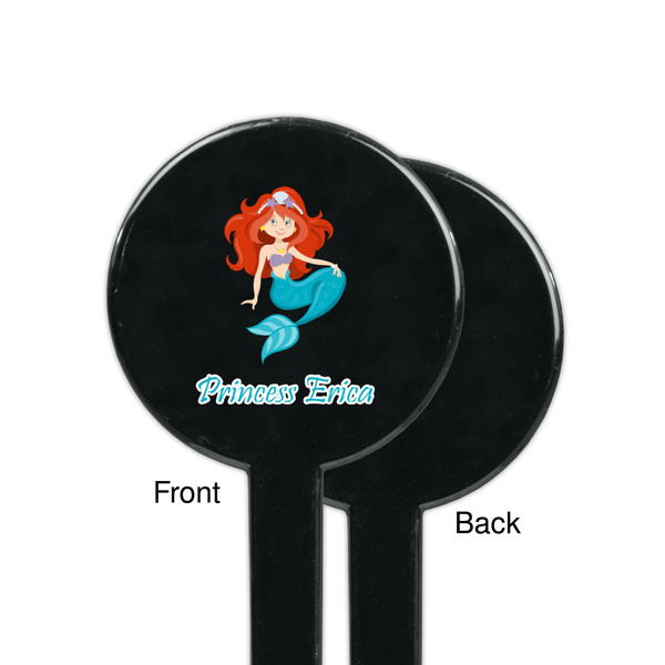 Mermaids Black Plastic 7" Stir Stick - Single Sided - Round - Front & Back
