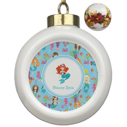 Mermaids Ceramic Ball Ornaments - Poinsettia Garland (Personalized)