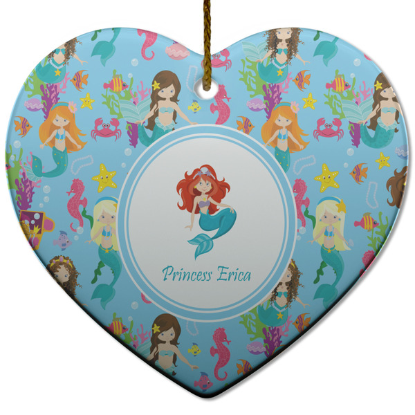Mermaids Ceramic Flat Ornament - Heart (Front)