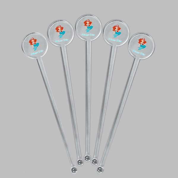 Mermaids Clear Plastic 7" Stir Stick - Round - Fan View