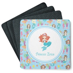 Mermaids Square Rubber Backed Coasters - Set of 4 (Personalized)