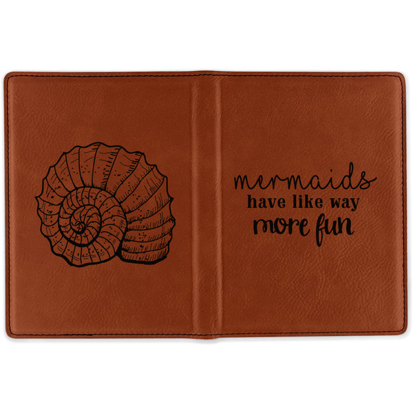 Mermaids Cognac Leather Passport Holder Outside Double Sided - Apvl