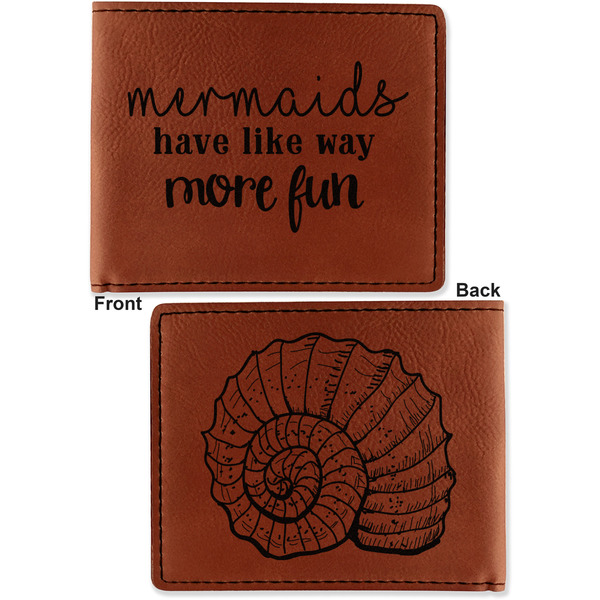 Mermaids Cognac Leatherette Bifold Wallets - Front and Back