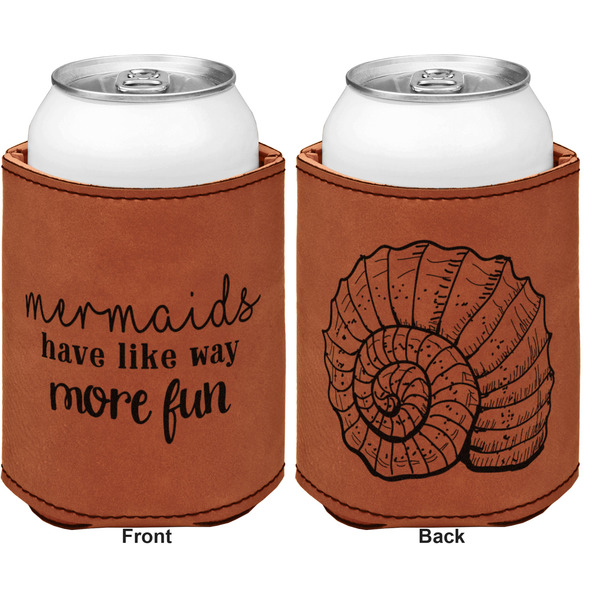 Mermaids Cognac Leatherette Can Sleeve - Double Sided Front and Back