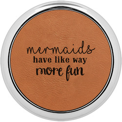 Mermaids Leatherette Round Coaster w/ Silver Edge - Single or Set (Personalized)