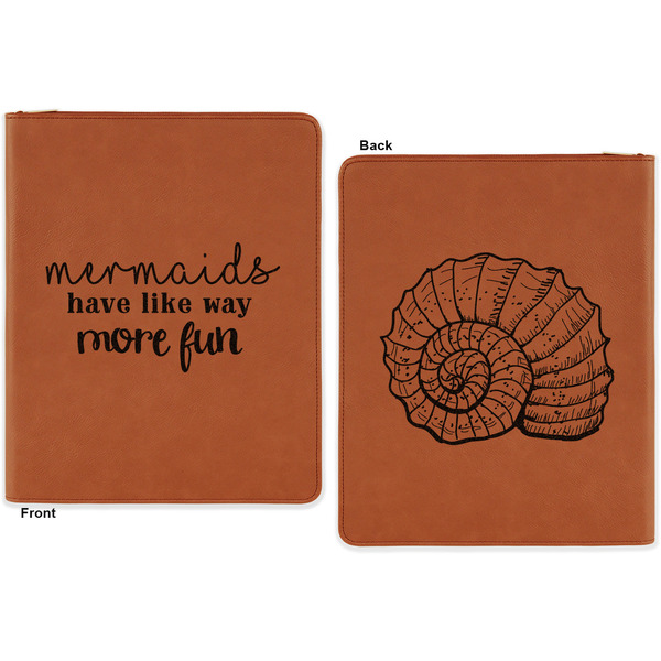 Mermaids Cognac Leatherette Zipper Portfolios with Notepad - Double Sided - Apvl
