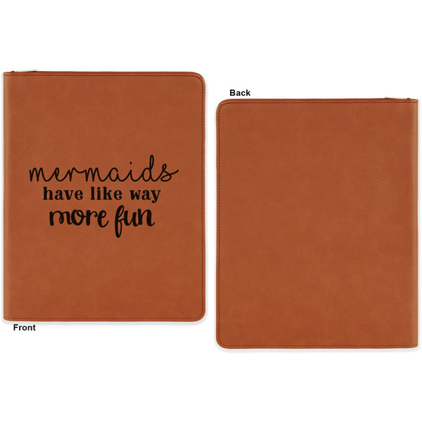 Mermaids Cognac Leatherette Zipper Portfolios with Notepad - Single Sided - Apvl