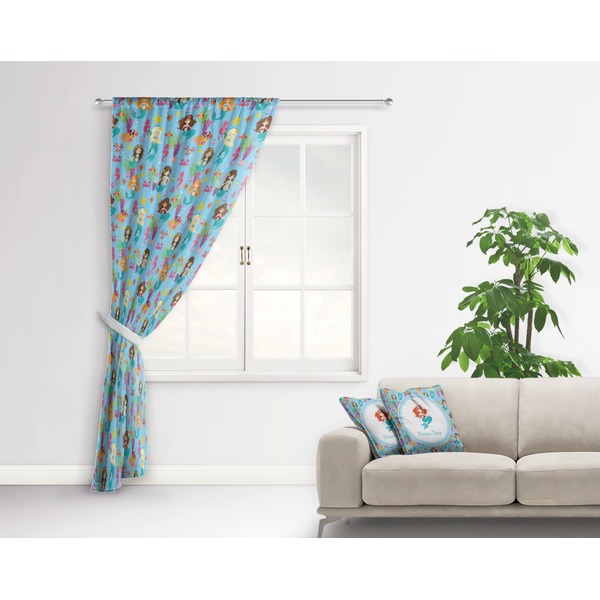 Mermaids Curtain With Window and Rod - in Room Matching Pillow