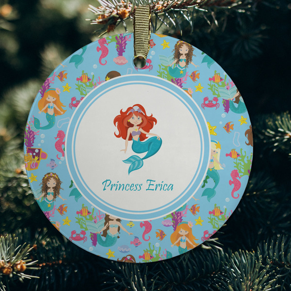 Mermaids Frosted Glass Ornament - Round (Lifestyle)
