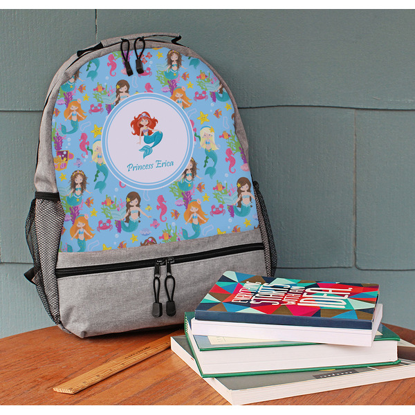 Mermaids Large Backpack - Gray - On Desk