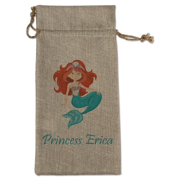 Custom Mermaids Large Burlap Gift Bag - Front (Personalized)