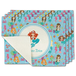 Mermaids Single-Sided Linen Placemat - Set of 4 w/ Name or Text