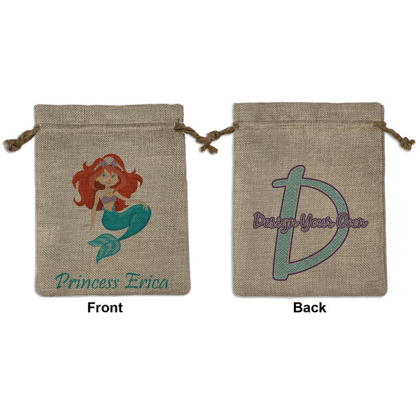 Custom Mermaids Medium Burlap Gift Bag - Front & Back (Personalized)