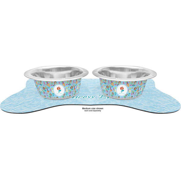 Mermaids Metal Pet Bowls - On Dog Bone Shaped Mat