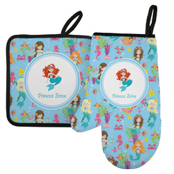 Mermaids Left Oven Mitt & Pot Holder Set w/ Name or Text