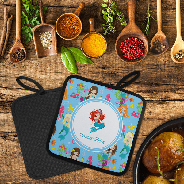 Mermaids Neoprene Pot Holder - Set of 2  LIFESTYLE (Flatlay)