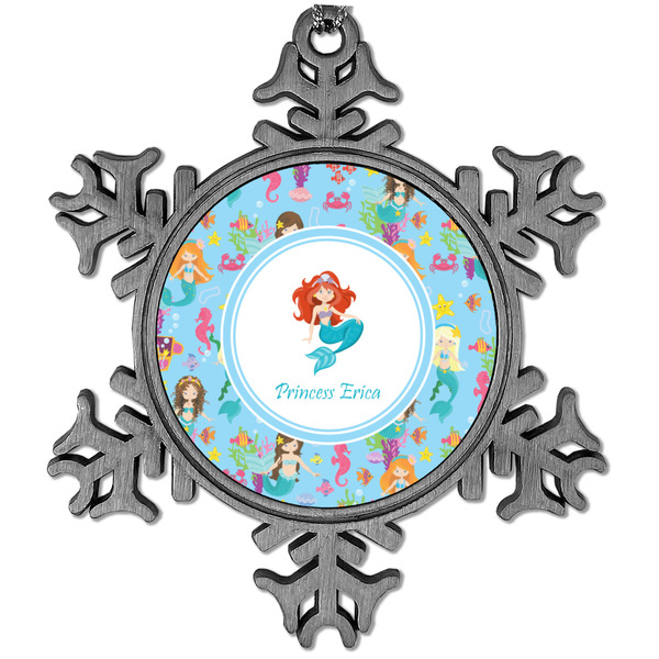 Custom Mermaids Vintage Snowflake Ornament (Personalized)