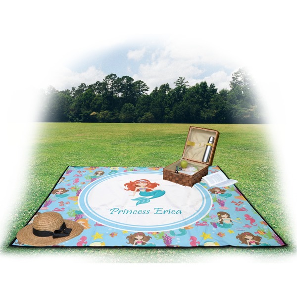 Mermaids Picnic Blanket - with Basket Hat and Book - in Use