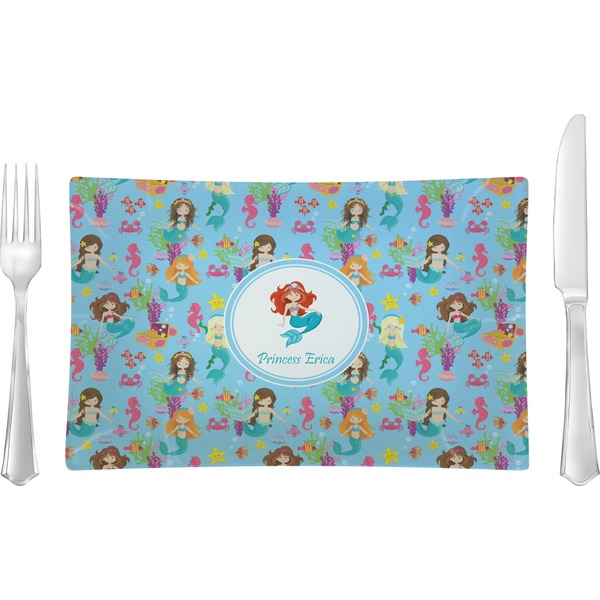 Custom Mermaids Rectangular Glass Lunch / Dinner Plate - Single or Set (Personalized)