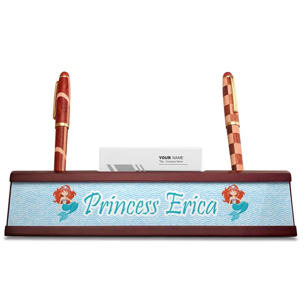 Mermaids Red Mahogany Nameplates with Business Card Holder - Straight