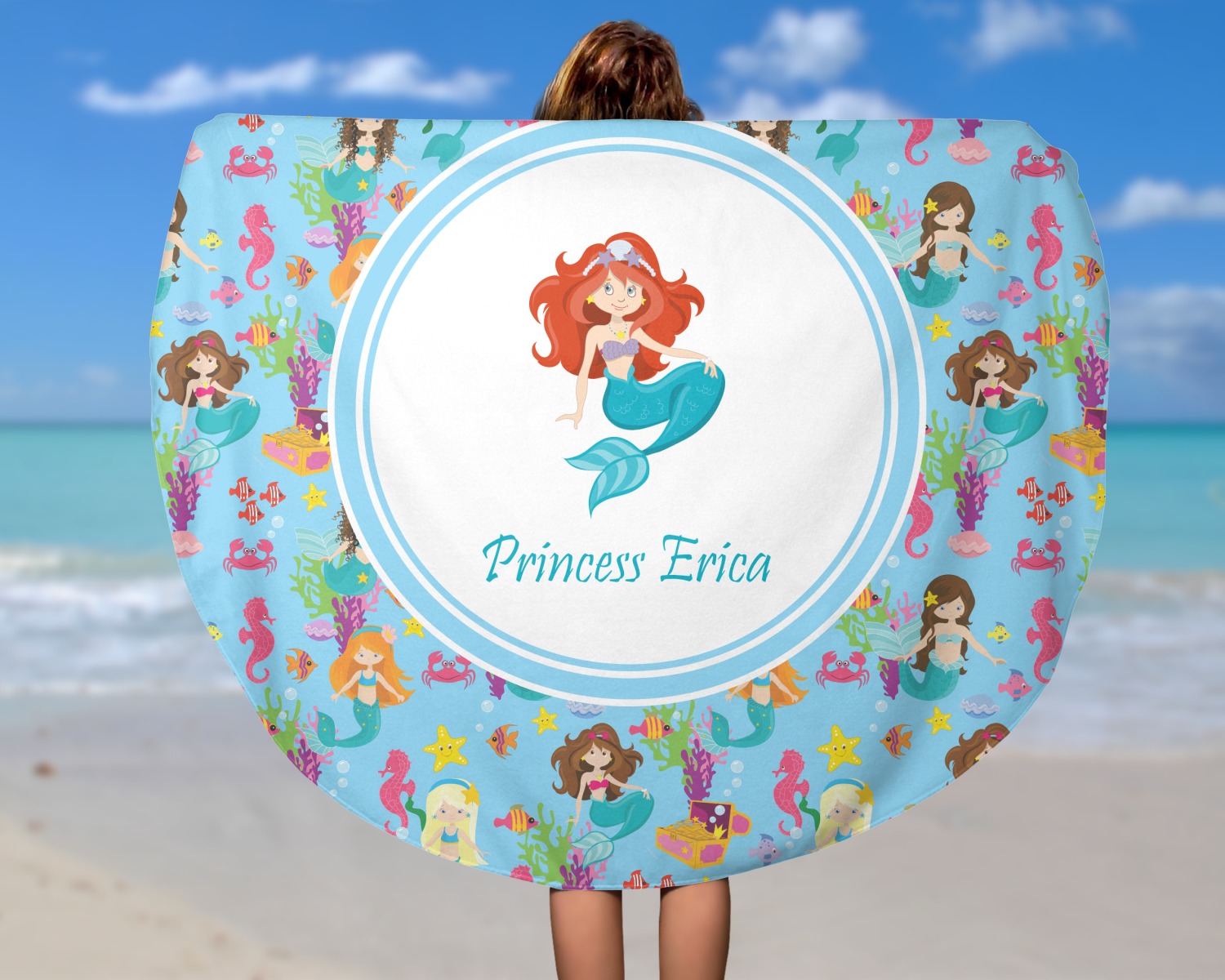 Custom Mermaids Round Beach Towel (Personalized) YouCustomizeIt