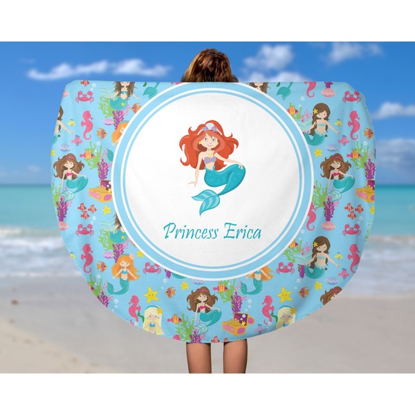 Mermaids Round Beach Towel - In Use