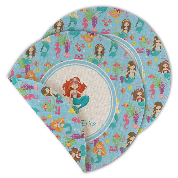 Custom Mermaids Round Linen Placemat - Double Sided - Set of 4 (Personalized)