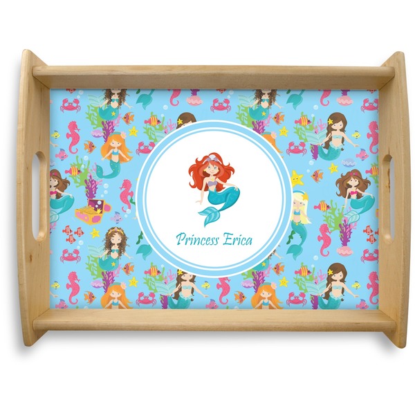 Custom Mermaids Natural Wooden Tray - Large (Personalized)