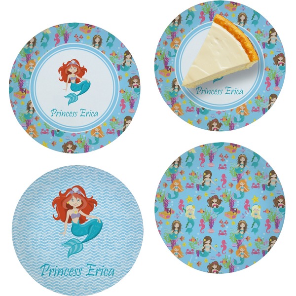 Custom Mermaids Set of 4 Glass Appetizer / Dessert Plate 8" (Personalized)