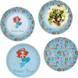 Mermaids Set of 4 Glass Lunch / Dinner Plate 10" (Personalized)